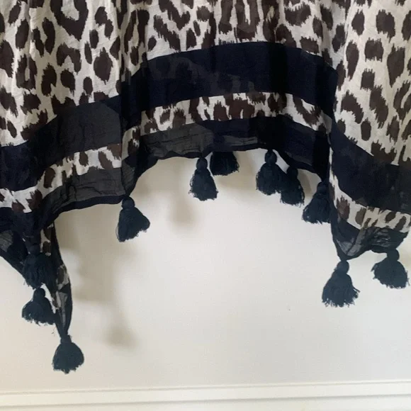 J Crew Leopard open front fringe detail kimono cape cardigan swim coverup SZ M/L - Picture 6 of 14